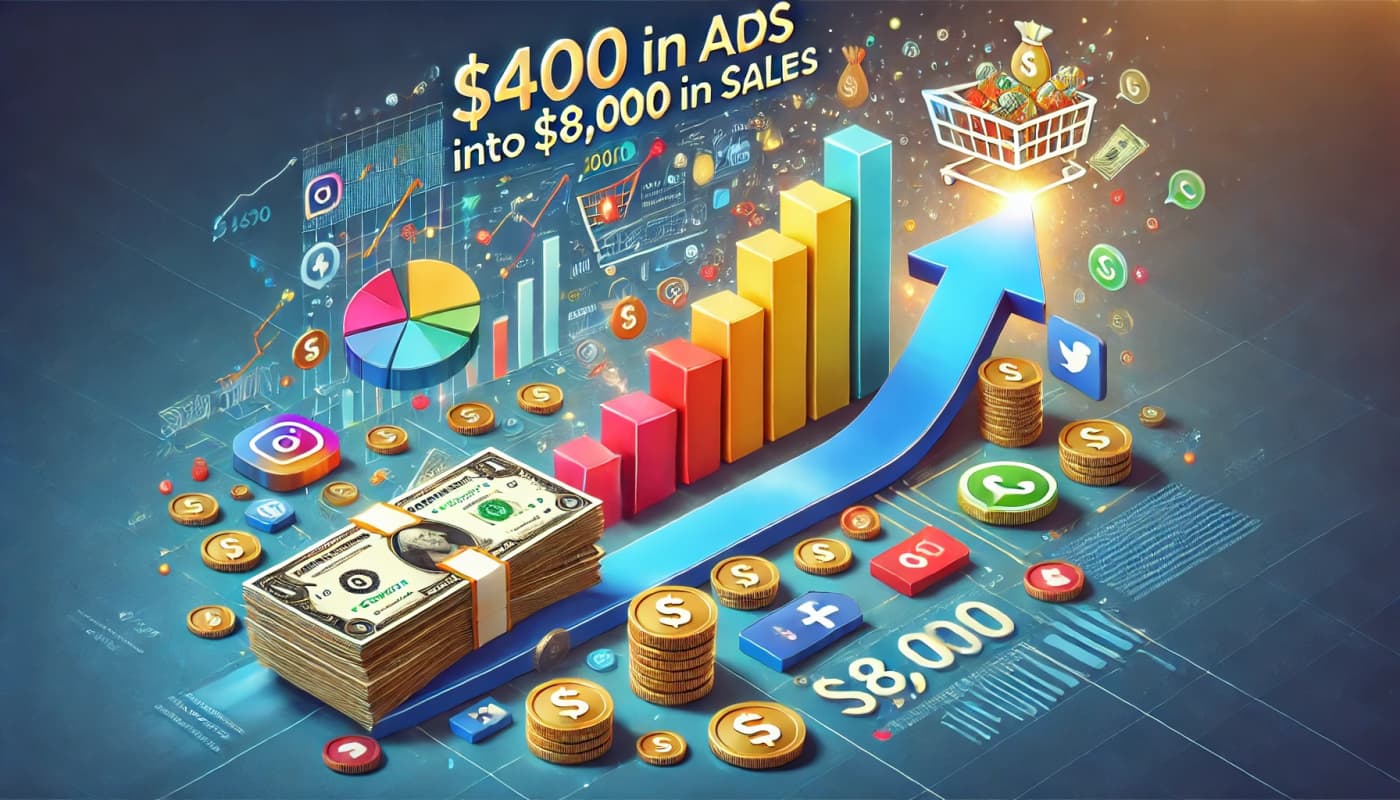 A colorful image of money and a graph, symbolizing a successful ad campaign from a Tincre client.